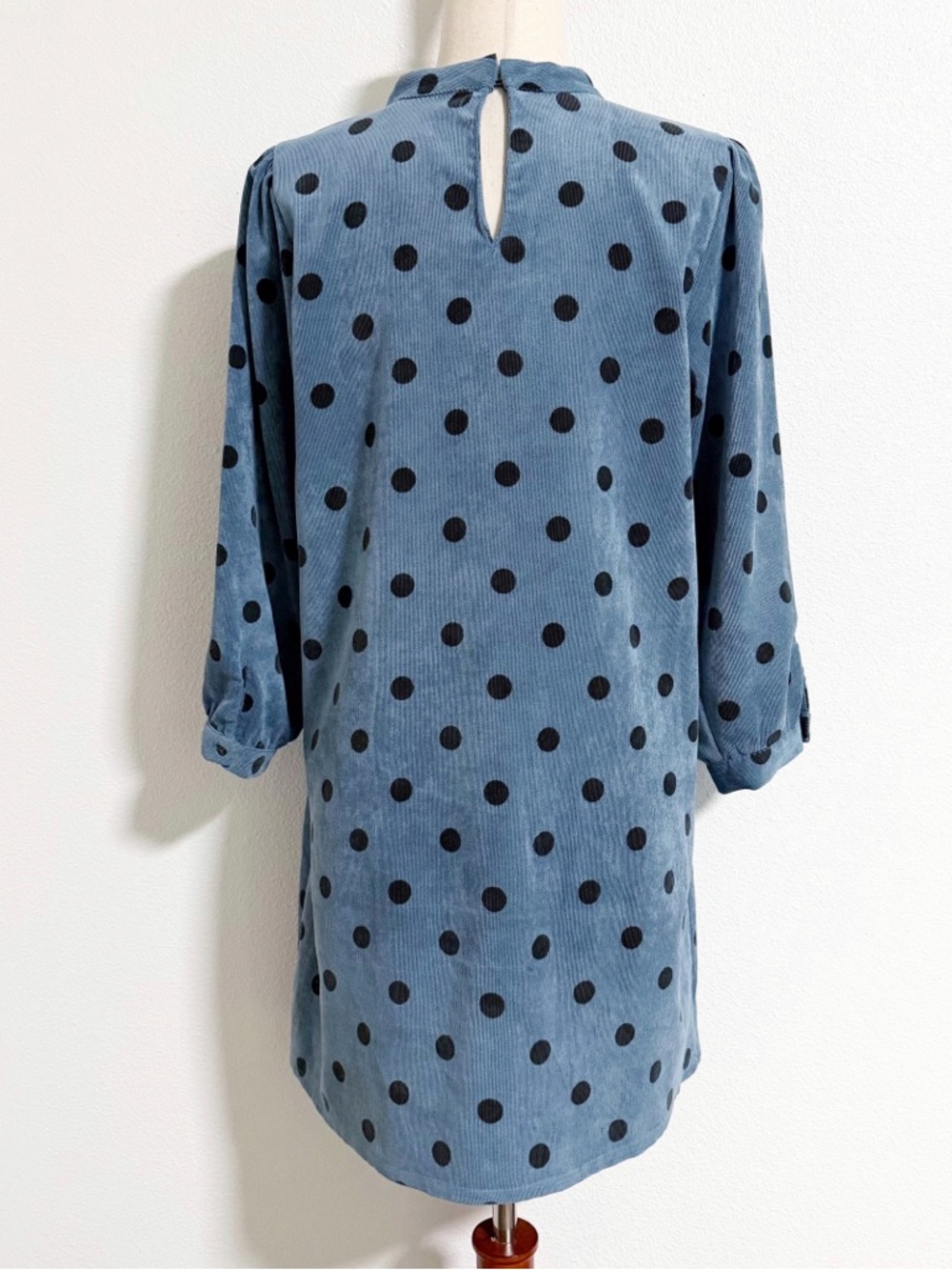 Zara Polka Dot Corduroy Puff Sleeve Shift Dress - Picture 3 of 12